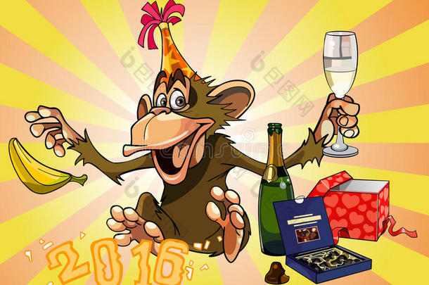卡通滑稽猴子庆祝2016年