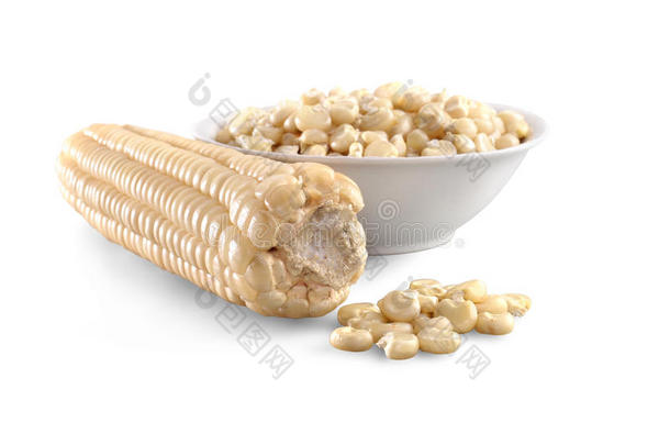 可可巨白玉米家庭食品分离在白色与裁剪路径
