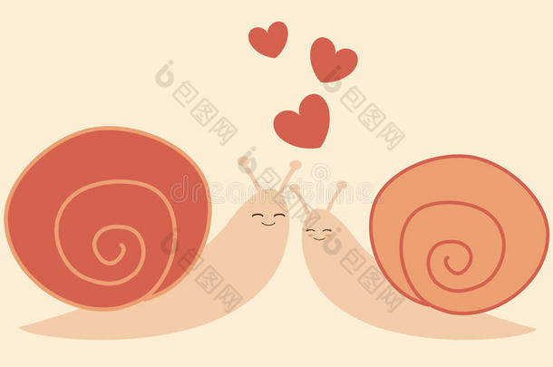 可爱的卡通蜗牛在爱情情人节浪漫插图背景
