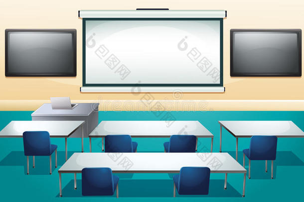 带屏风和桌子的教室