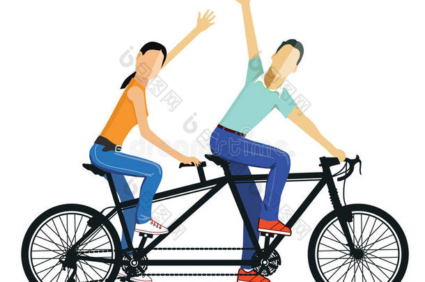 一对夫妇骑串联自行车