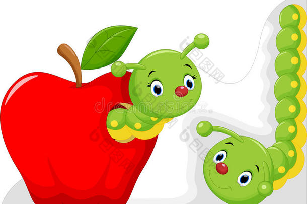 苹果里有趣的卡通蠕虫