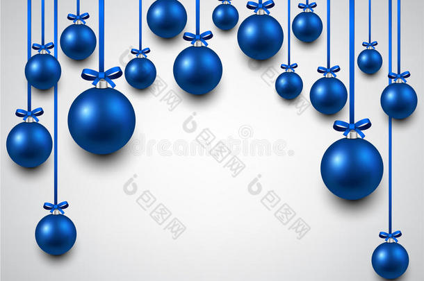 弧形背景与蓝色圣诞球