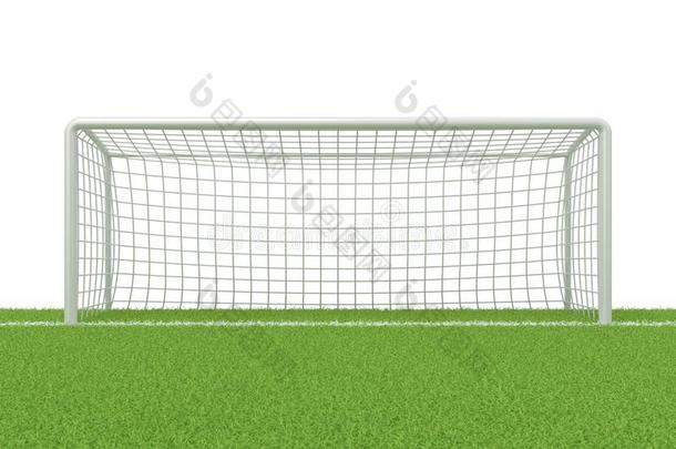 足球-草地上的足球门。 三维渲染