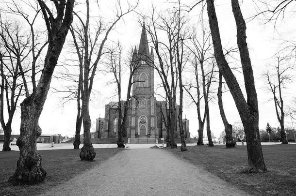 秋天黑色黑白教堂芬兰