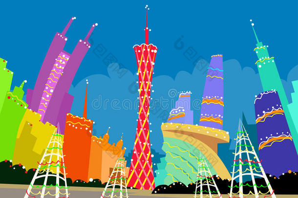 广州中国抽象天际线城市摩天大楼