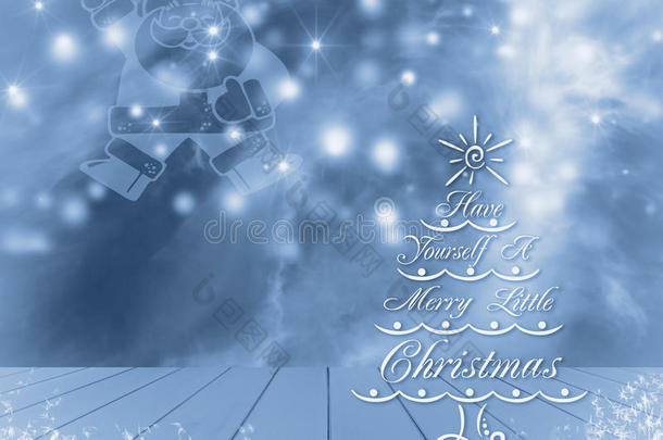 圣诞树，圣诞老人和<strong>蓝色</strong>背景的雪。 <strong>蓝色</strong>空木桌准备为您的产品<strong>展示</strong>蒙太奇。