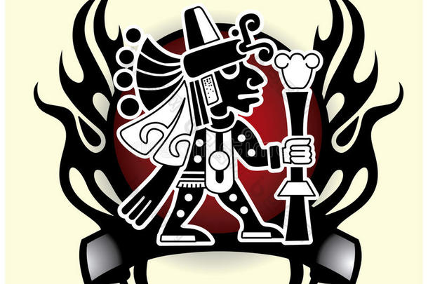 阿兹特克商业之神和旅行者部落神面具矢量插图