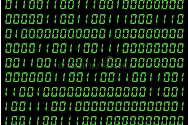 0,1位矢量壁纸。 黑色背景上的绿色二进制代码。 数字矩阵抽象技术说明。