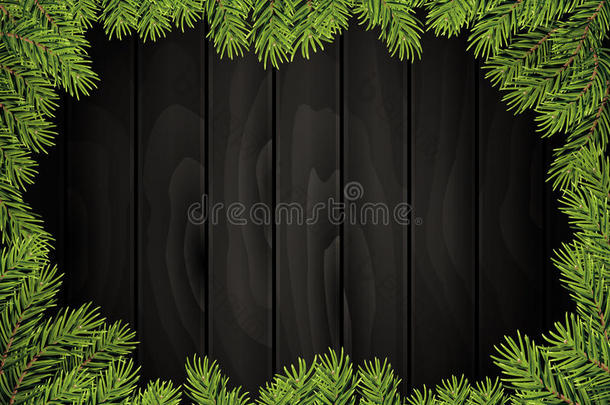 黑色木板背景与松枝边框。