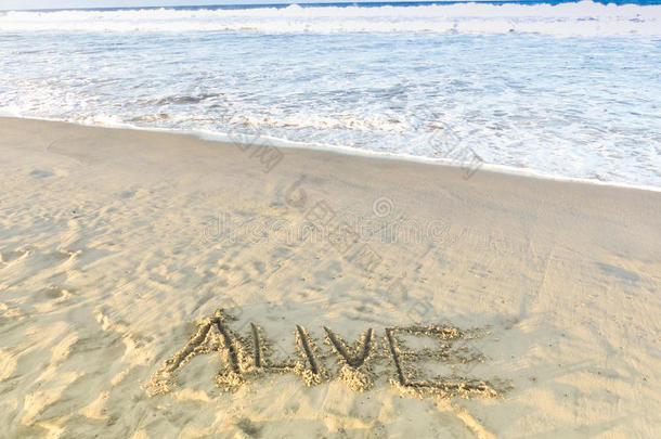 “活”画在沙滩上的海浪，鼓舞人心的沙字