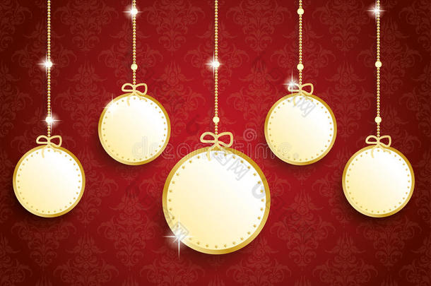 金色圣诞节5个空圈<strong>红色装饰品</strong>