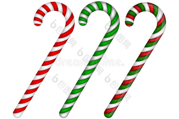 糖果手杖条纹的圣诞节颜色。 白色背景上的矢量插图。