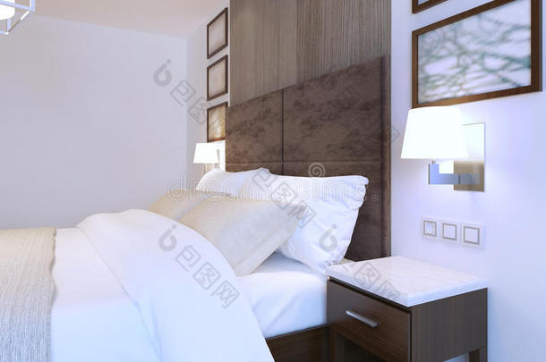 现代卧室的双人床
