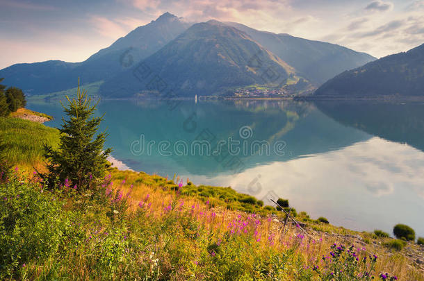 五彩缤纷的夏季早晨在雷西亚（瑞申西）湖。