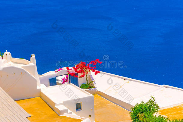 爱琴海建筑学阳台美丽的美女