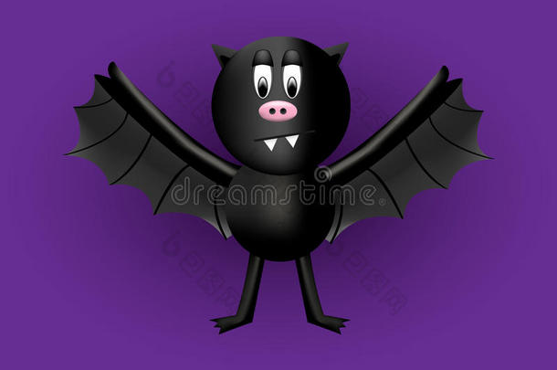 一个<strong>胖</strong>肚子的黑色蝙蝠<strong>卡通</strong>人物。 可爱不可怕。