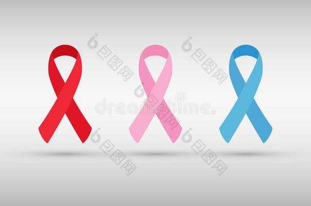 艾滋病宣传带。乳腺癌丝带。前列腺癌丝带。