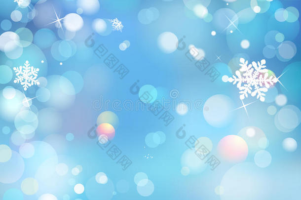 蓝色的冬天，闪耀着雪花的波克背景。 矢量。