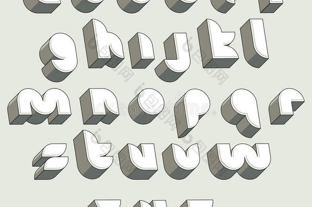 三维未来字体，几何三维字母集。