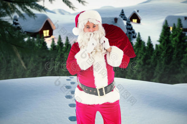 圣诞老人抱着麻袋和<strong>保守秘密</strong>的复合图像
