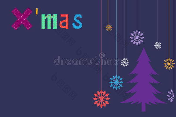 紫色背景的圣诞树，圣诞贺卡的设计
