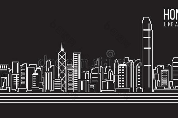城市景观建筑线条艺术矢量插图设计（香港市）