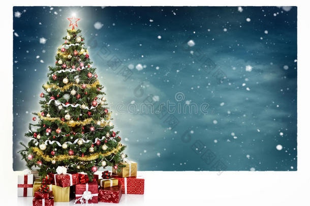 装饰圣诞树和礼品盒