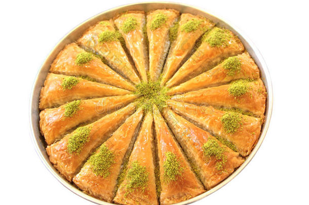 美味的土耳其甜，巴克拉瓦与绿色开心果坚果