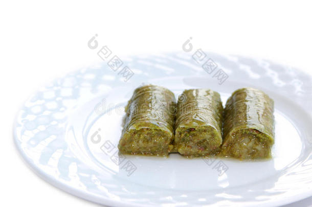 美味的土耳其甜，包装绿<strong>色开心</strong>果(Sarma)
