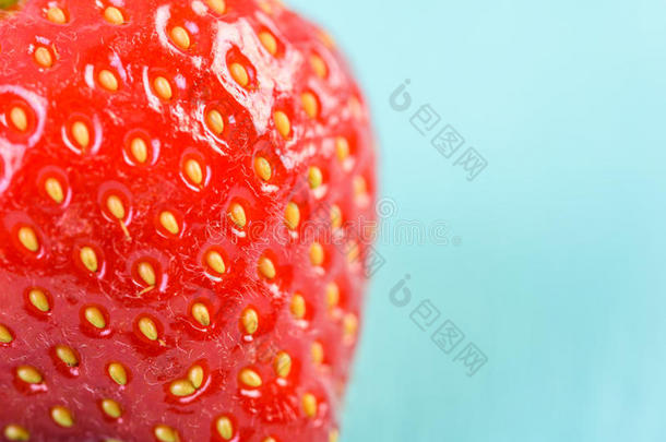 蓝色背景上的新<strong>鲜红</strong>色草莓