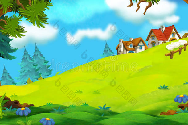 旧村庄的卡通背景