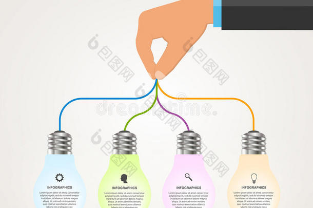 抽象的信息图形设计模板人的手拿灯泡横幅。