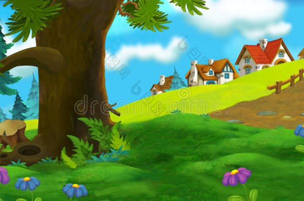 旧村庄的卡通背景