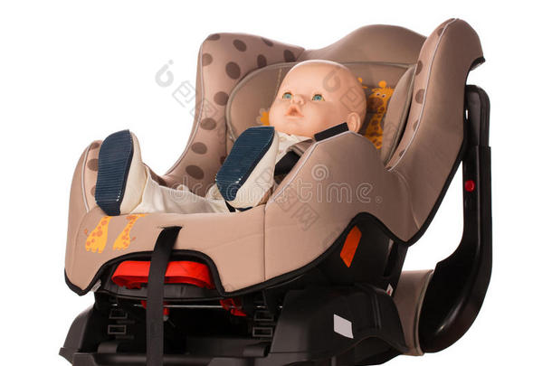婴儿娃娃在<strong>汽车</strong>的助推器座位上