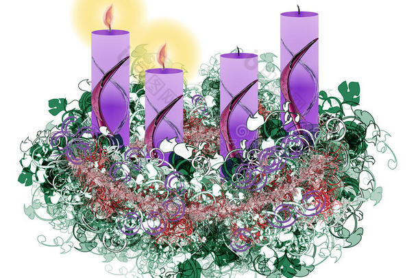 装饰花的来临花圈与两个来临蜡烛燃烧，