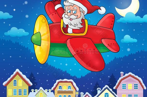 圣诞小镇上有圣诞老人在飞机上