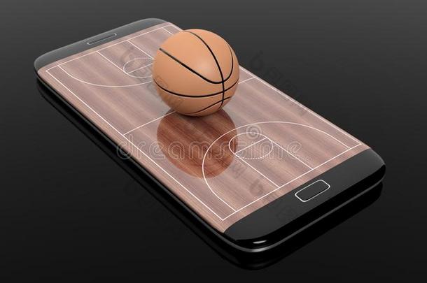 篮球场与球在智能手机边缘显示