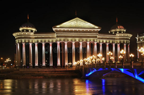 斯科普里的宪法法院和马其顿考古博物馆。 马其顿