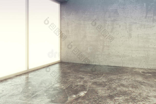 空阁楼风格的房间，混凝土地板和墙壁
