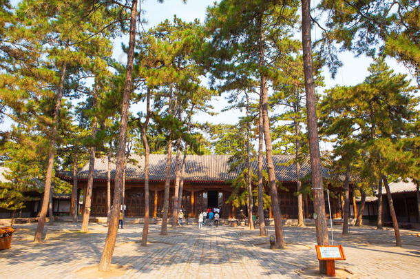 承德皇家避暑山庄场景-松树下的房子