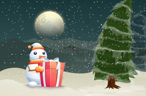 可爱的雪人与圣诞树为圣诞节庆祝。