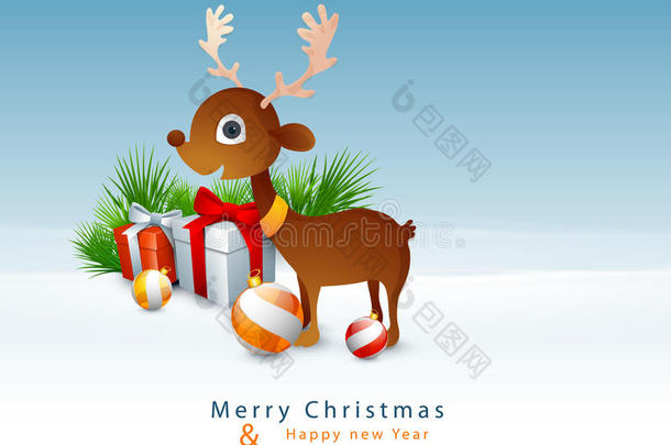 圣诞节和新年庆祝活动的可爱驯鹿。
