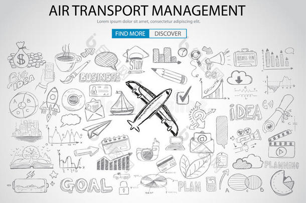 具有涂鸦设计风格的航空运输管理理念