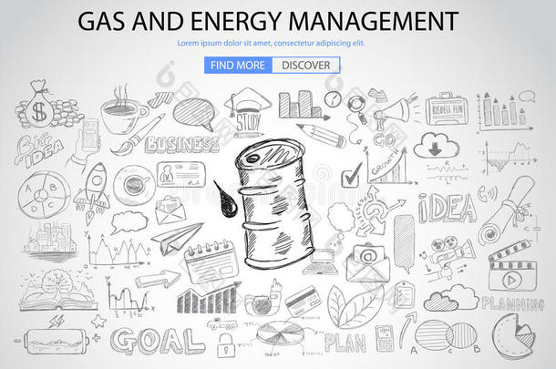 气体和能源管理理念与涂鸦设计风格