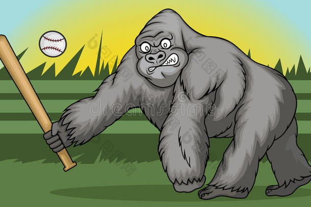 大猩猩拿着垒球击球棒