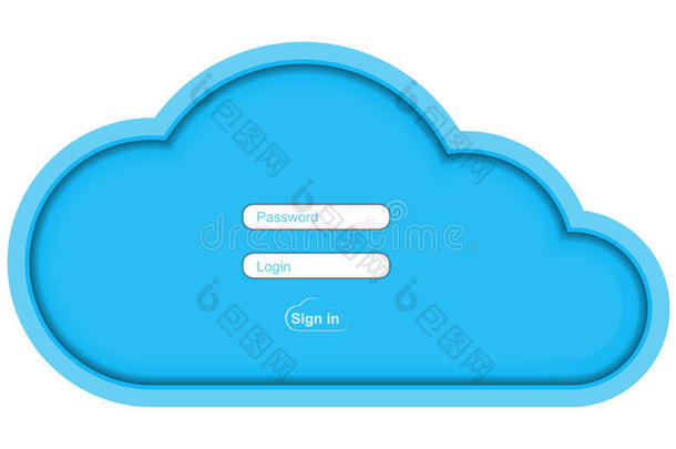 <strong>蓝色</strong>纸张矢量云，具有输入密码和登录的字段