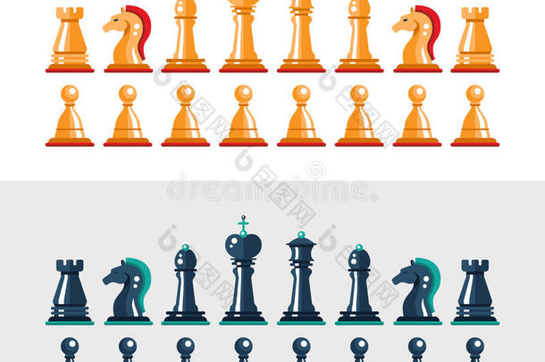 平面设计孤立的黑白国际象棋人物