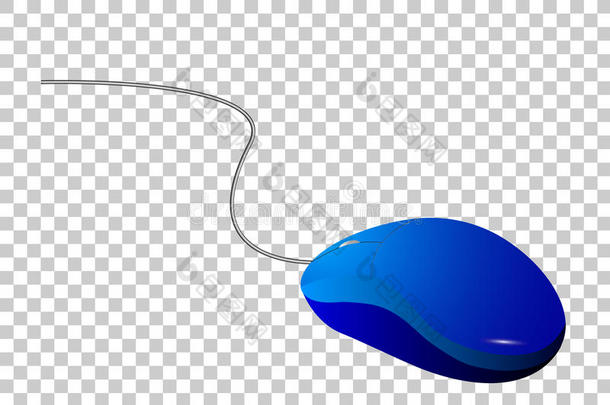 蓝色有线电脑鼠标在透明效果背景