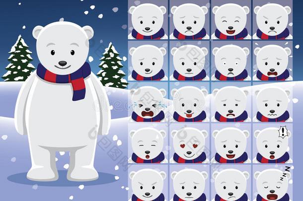 圣诞北极熊卡通情感表情向量图